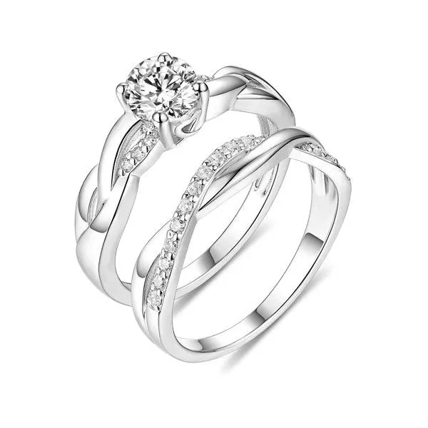 Rings Belbren Twist Infinity Ring Set with Simulated Diamonds 925 Sterling Silver Engagement Wedding Anniversary Promise Customizable Birthstone