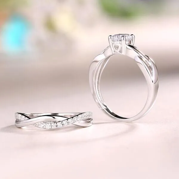 Rings Belbren Twist Infinity Ring Set with Simulated Diamonds 925 Sterling Silver Engagement Wedding Anniversary Promise Customizable Birthstone