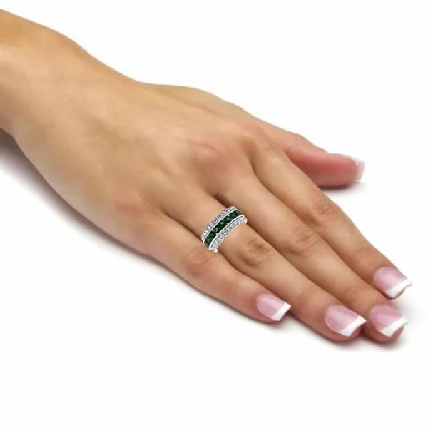 Rings Diamond Source NYC 14k White Gold Diamond And Emerald Eternity Band BA7500