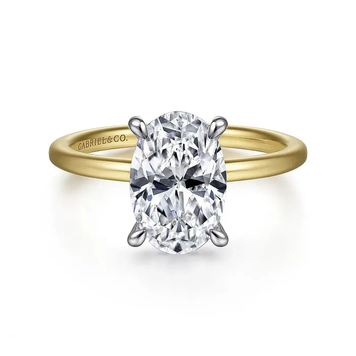 Rings Gabriel Co 14K Yellow Gold Solitaire Ring with White Gold Diamond Head Rings Gabriel Co 14K Yellow Gold Solitaire Ring with White Gold Diamond Head