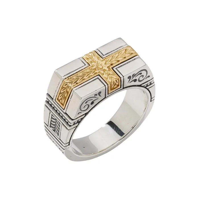Rings Konstantino Konstantino Mens Laconia Silver and 18K Gold EastWest Cross Band Ring Rings Konstantino Konstantino Mens Laconia Silver and 18K Gold EastWest Cross Band Ring