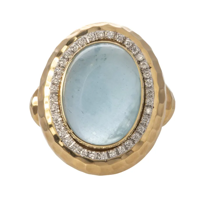 Rings Mazza Mazza Oval Cabochon Aquamarine Diamond 14K Gold Ring