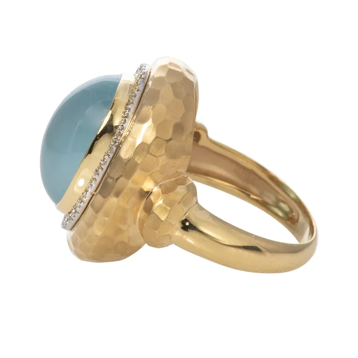 Rings Mazza Mazza Oval Cabochon Aquamarine Diamond 14K Gold Ring