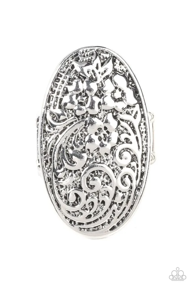 Rings Paparazzi Ring Floral Fortress Silver Paparazzi Jewelry Rings Paparazzi Ring Floral Fortress Silver Paparazzi Jewelry