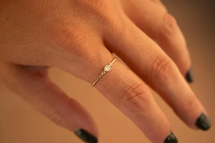 Rings RG 14k Oval Diamond Beaded Ring