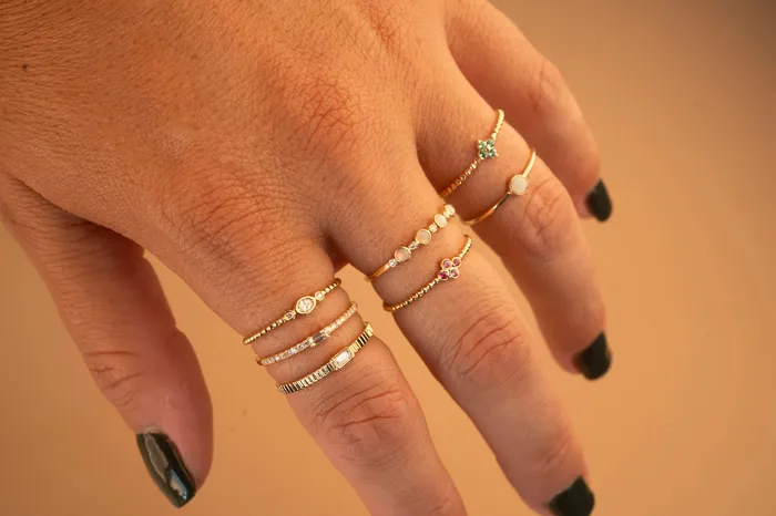 Rings RG 14k Oval Diamond Beaded Ring