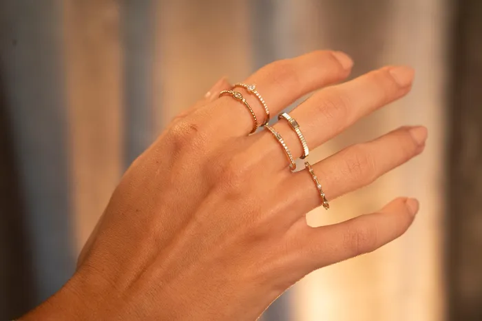 Rings RG 14k Oval Diamond Beaded Ring