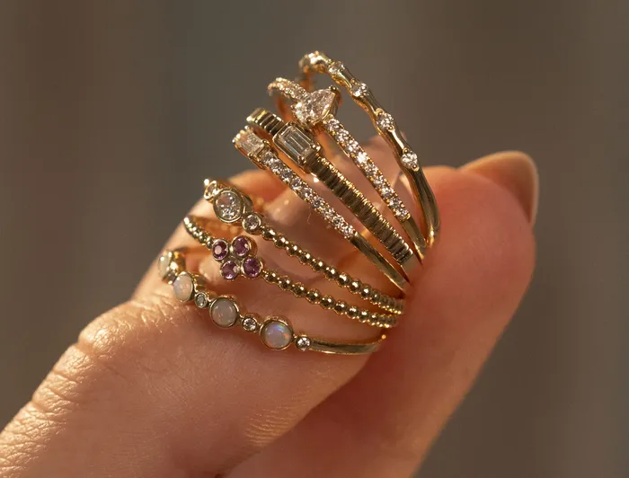Rings RG 14k Oval Diamond Beaded Ring