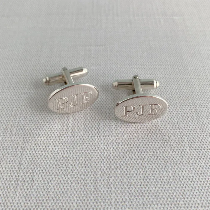 Rings Sterling Silver Small Plain Oval Cufflinks Croghans
