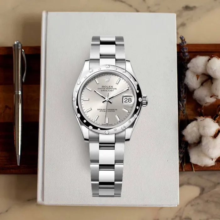 Rolex Bracelets Rolex Datejust 31mm Ref 278344rbr0013 Silver Stick Dial Diamond Bezel Stainless Steel Oyster Bracelet Womens Watch