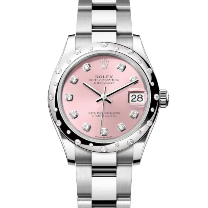 Rolex Bracelets Rolex Datejust 31mm Ref 278344rbr0033 Pink Diamond Dial Diamond Bezel Stainless Steel Oyster Bracelet Womens Watch
