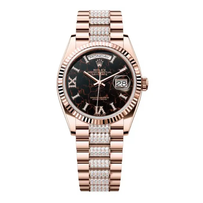 Rolex Bracelets Rolex Day Date 36mm Ref 1282350042 Eisenkiesel Roman Dial Fluted Bezel 18K Rose Gold Diamonds President Bracelet Watch Rolex Bracelets Rolex Day Date 36mm Ref 1282350042 Eisenkiesel Roman Dial Fluted Bezel 18K Rose Gold Diamonds President Bracelet Watch