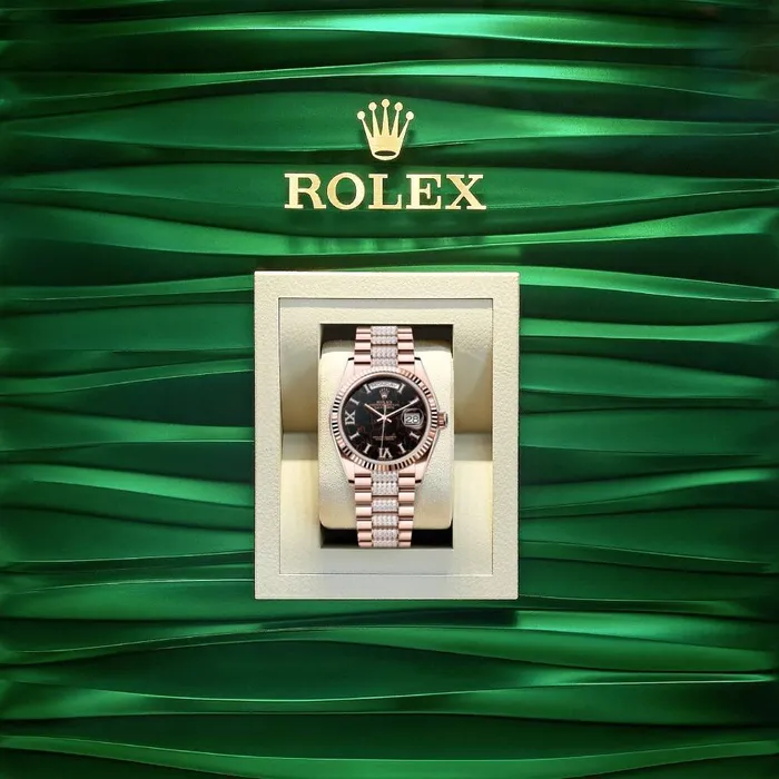 Rolex Bracelets Rolex Day Date 36mm Ref 1282350042 Eisenkiesel Roman Dial Fluted Bezel 18K Rose Gold Diamonds President Bracelet Watch