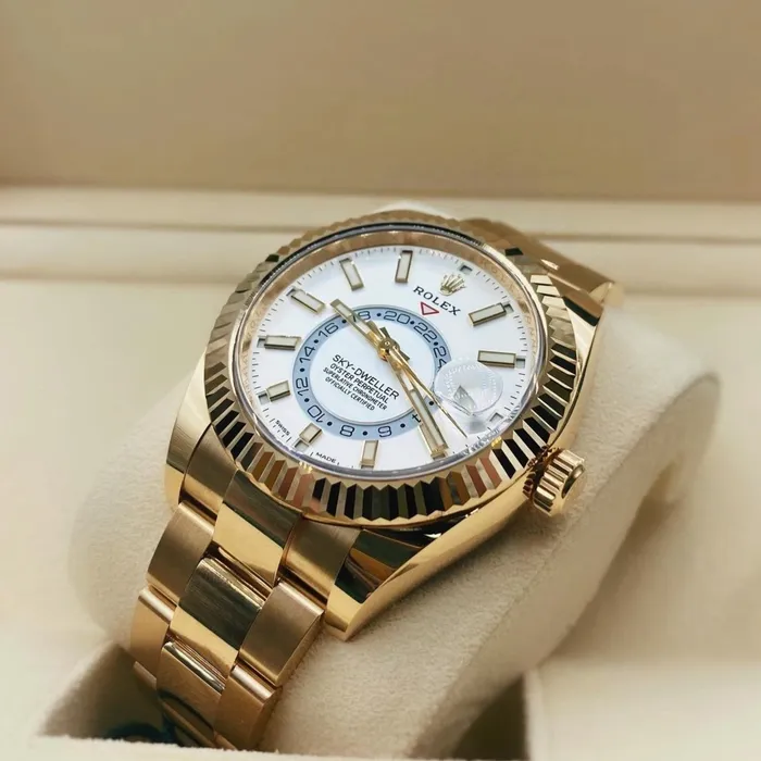 Rolex Bracelets Rolex SkyDweller 42mm Ref 326938 Intense White Stick Dial 18K Yellow Gold Oyster Bracelet Watch Rolex Bracelets Rolex SkyDweller 42mm Ref 326938 Intense White Stick Dial 18K Yellow Gold Oyster Bracelet Watch