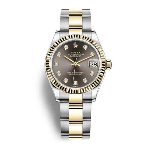Rolex Datejust 31mm Ref 2782730021 Dark Grey Diamond Dial Two Tone Stainless Steel 18K Yellow Gold Oyster Bracelet Womens Watch Rolex Bracelets Rolex Datejust 31mm Ref 2782730021 Dark Grey Diamond Dial Two Tone Stainless Steel 18K Yellow Gold Oyster Bracelet Womens Watch Rolex Bracelets
