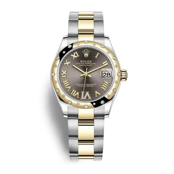 Rolex Datejust 31mm Ref 278343rbr0017 Dark Grey Roman Diamond Dial Diamond Bezel Two Tone Stainless Steel 18K Yellow Gold Oyster Bracelet Womens Watch Rolex Bracelets Rolex Datejust 31mm Ref 278343rbr0017 Dark Grey Roman Diamond Dial Diamond Bezel Two Tone Stainless Steel 18K Yellow Gold Oyster Bracelet Womens Watch Rolex Bracelets