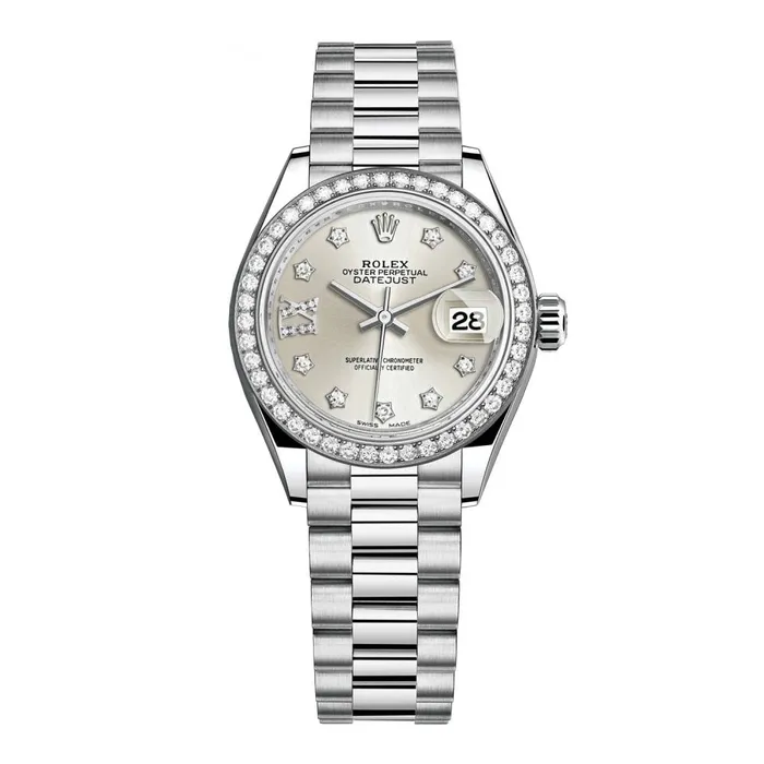 Rolex LadyDatejust 28mm Ref 279136RBR s9dix8dp Silver Diamond Dial Diamond Bezel Platinum Presidential Bracelet Womens Watch Rolex Bracelets Rolex LadyDatejust 28mm Ref 279136RBR s9dix8dp Silver Diamond Dial Diamond Bezel Platinum Presidential Bracelet Womens Watch Rolex Bracelets