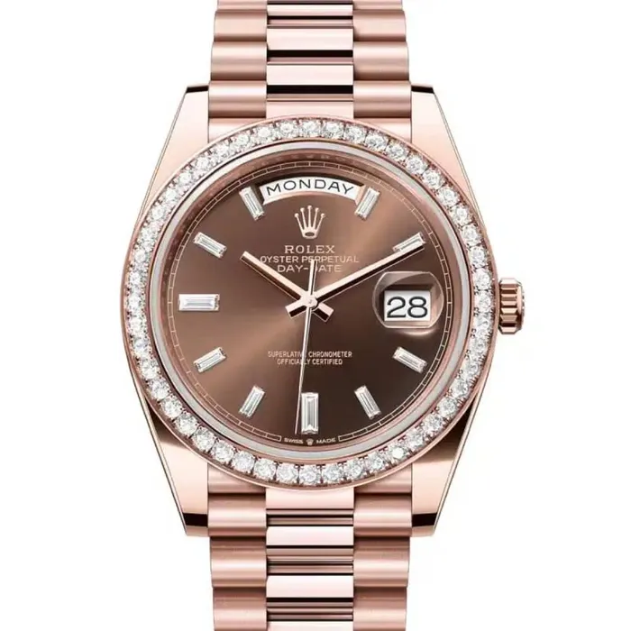 Rolex Rolex Day Date 40mm Ref 228345rbr0006 Chocolate Diamond Dial Diamond Bezel 18K Rose Gold President Bracelet Mens Watch Bracelets