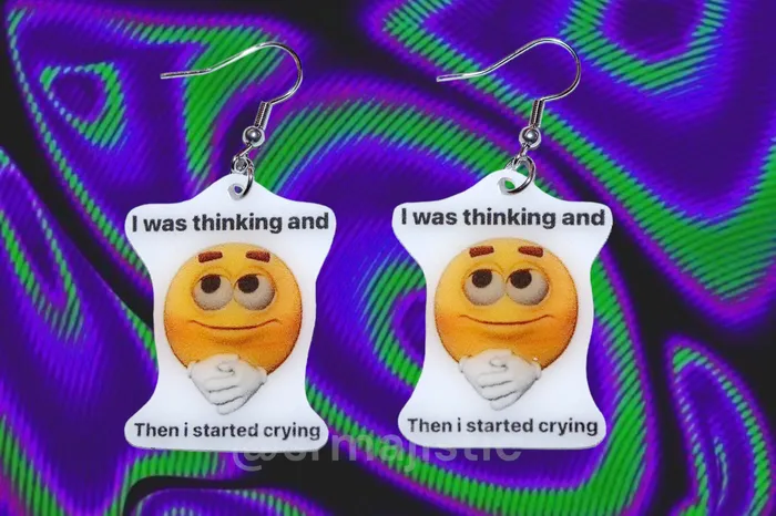 Sam Makes Things Earrings I Was Thinking and Then I Started Crying Smiley Face Funny Meme Handmade Earrings Sam Makes Things Earrings I Was Thinking and Then I Started Crying Smiley Face Funny Meme Handmade Earrings