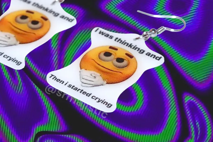 Sam Makes Things Earrings I Was Thinking and Then I Started Crying Smiley Face Funny Meme Handmade Earrings Sam Makes Things Earrings I Was Thinking and Then I Started Crying Smiley Face Funny Meme Handmade Earrings