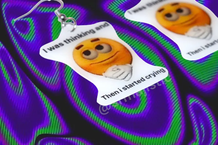 Sam Makes Things Earrings I Was Thinking and Then I Started Crying Smiley Face Funny Meme Handmade Earrings Sam Makes Things Earrings I Was Thinking and Then I Started Crying Smiley Face Funny Meme Handmade Earrings