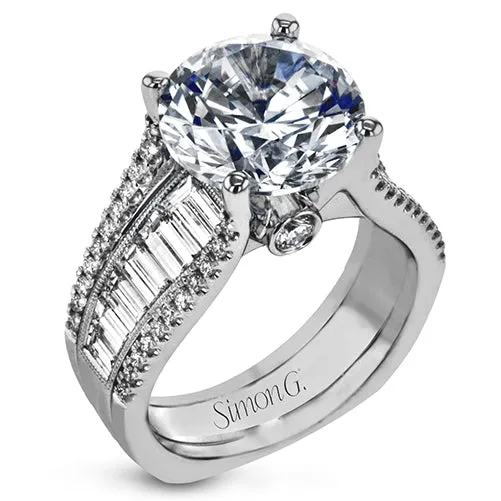 Simon G Simon G 18K White Gold Baguette and Round Diamond Wide Semi Mount Ring Rings Simon G Simon G 18K White Gold Baguette and Round Diamond Wide Semi Mount Ring Rings