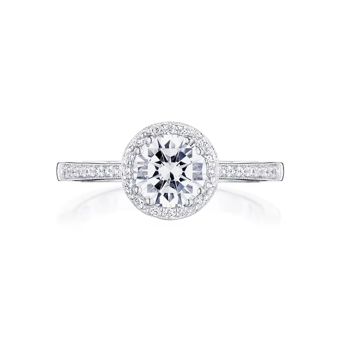 Tacori Rings Tacori Coastal Crescent 14K White Gold Round Halo Diamond Semimount Tacori Rings Tacori Coastal Crescent 14K White Gold Round Halo Diamond Semimount
