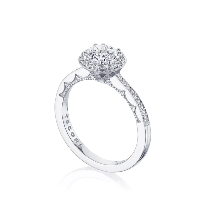 Tacori Rings Tacori Coastal Crescent 14K White Gold Round Halo Diamond Semimount Tacori Rings Tacori Coastal Crescent 14K White Gold Round Halo Diamond Semimount