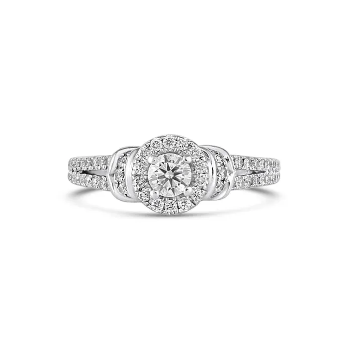 Vera Wang 14K White Gold Mounted Diamond Ring with Round Halo and Sapphires in Profile Estate Other Rings Vera Wang 14K White Gold Mounted Diamond Ring with Round Halo and Sapphires in Profile Estate Other Rings
