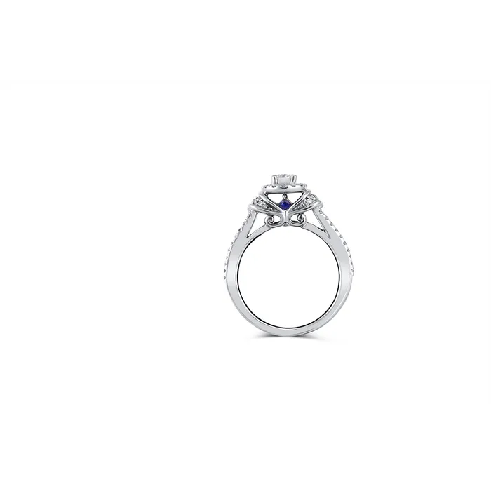 Vera Wang 14K White Gold Mounted Diamond Ring with Round Halo and Sapphires in Profile Estate Other Rings Vera Wang 14K White Gold Mounted Diamond Ring with Round Halo and Sapphires in Profile Estate Other Rings