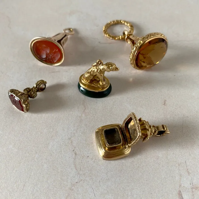 Victorian Bloodstone Intaglio 14K Gold Fob Locket Pendant Croghans PreStyled Sets