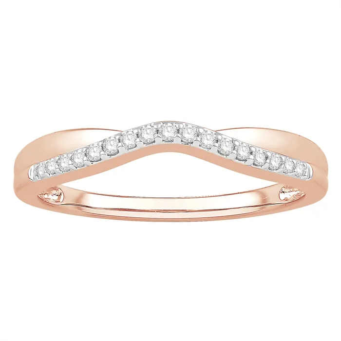 Wedding Bands Rings 14K Rose Gold Diamond Curved Band