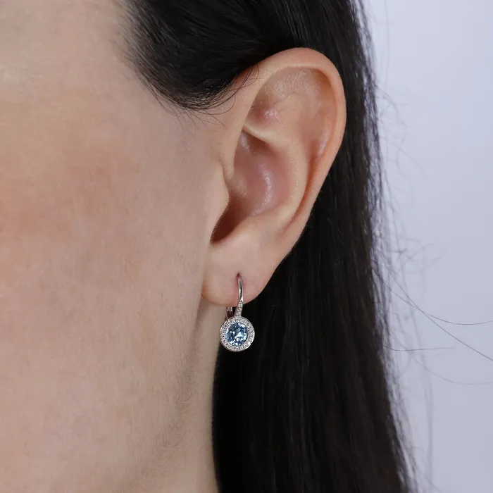 White Topaz Diamond 14K White Gold Martini Leverback Earrings Croghans Earrings