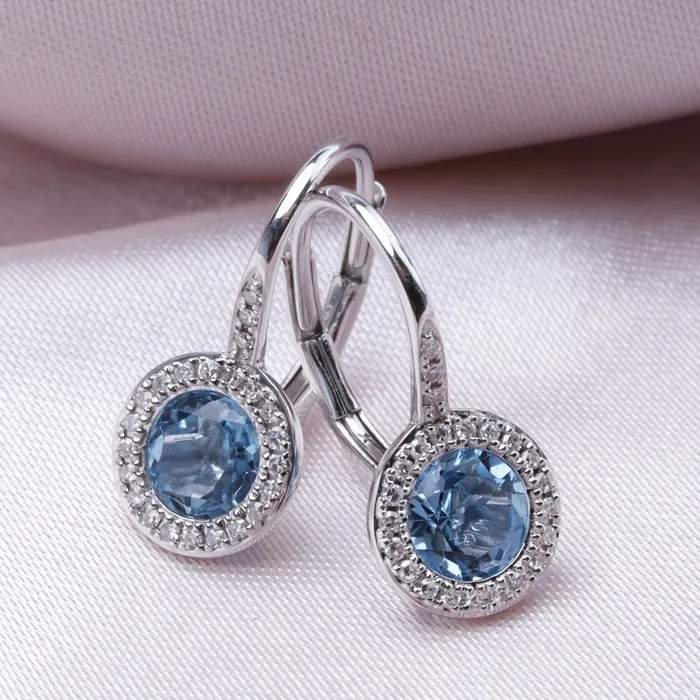 White Topaz Diamond 14K White Gold Martini Leverback Earrings Croghans Earrings
