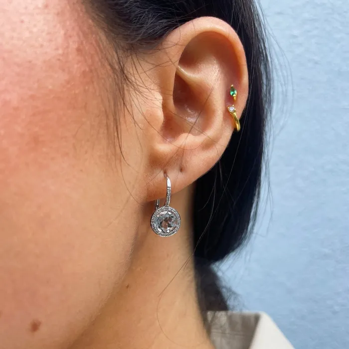 White Topaz Diamond 14K White Gold Martini Leverback Earrings Croghans Earrings