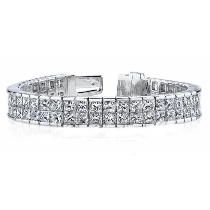 1430 Carats Princess Double Row Natural Earth Mined Diamond Tennis Bracelet White Gold GB Bracelets 1430 Carats Princess Double Row Natural Earth Mined Diamond Tennis Bracelet White Gold GB Bracelets