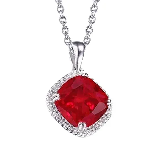 14K White Gold 1050 Carats Red Ruby And Natural Earth Mined Diamonds Pendant Necklace GB Necklaces 14K White Gold 1050 Carats Red Ruby And Natural Earth Mined Diamonds Pendant Necklace GB Necklaces