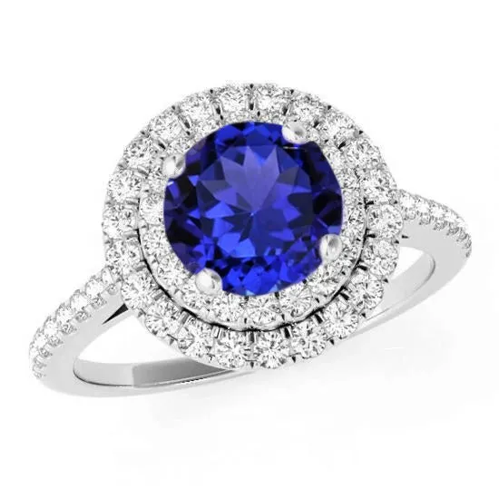 19 Ct Round Cut Tanzanite And Natural Earth Mined Diamonds Wedding Ring 14K White Gold GB Rings 19 Ct Round Cut Tanzanite And Natural Earth Mined Diamonds Wedding Ring 14K White Gold GB Rings