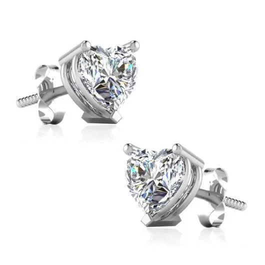 2 Carats Heart Shape Natural Earth Mined Diamonds Women Studs Earring White Gold GB Earrings 2 Carats Heart Shape Natural Earth Mined Diamonds Women Studs Earring White Gold GB Earrings