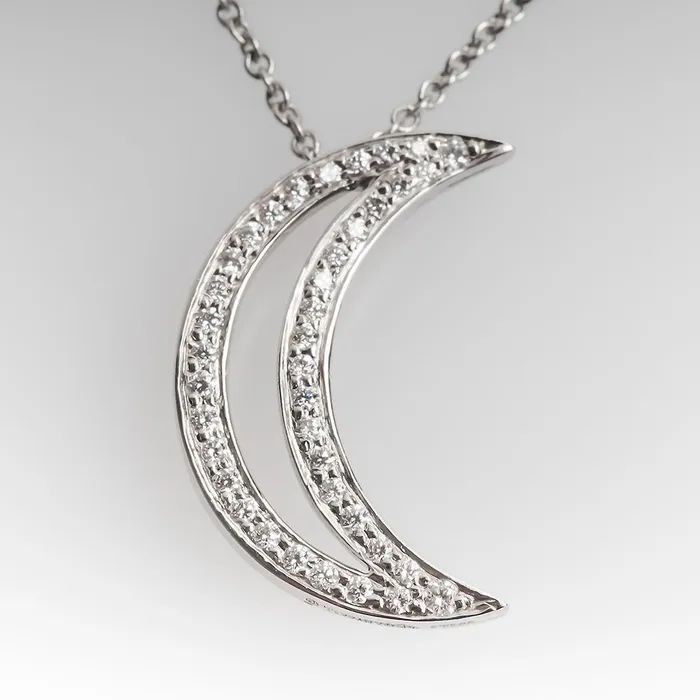 2 Carats Round Natural Earth Mined Diamond Moon Style Pendant White Gold 14K GB Necklaces 2 Carats Round Natural Earth Mined Diamond Moon Style Pendant White Gold 14K GB Necklaces