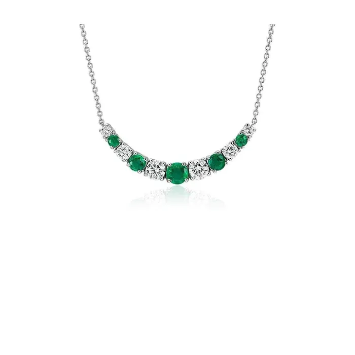 26 Carats Round Cut Green Emerald With Natural Earth Mined Diamond Necklace White Gold 14K GB Necklaces
