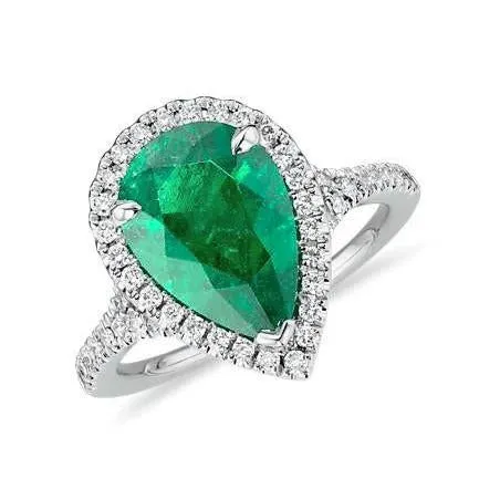 350 Ct Pear Cut Green Emerald And Natural Earth Mined Diamond Wedding Ring GB Rings 350 Ct Pear Cut Green Emerald And Natural Earth Mined Diamond Wedding Ring GB Rings