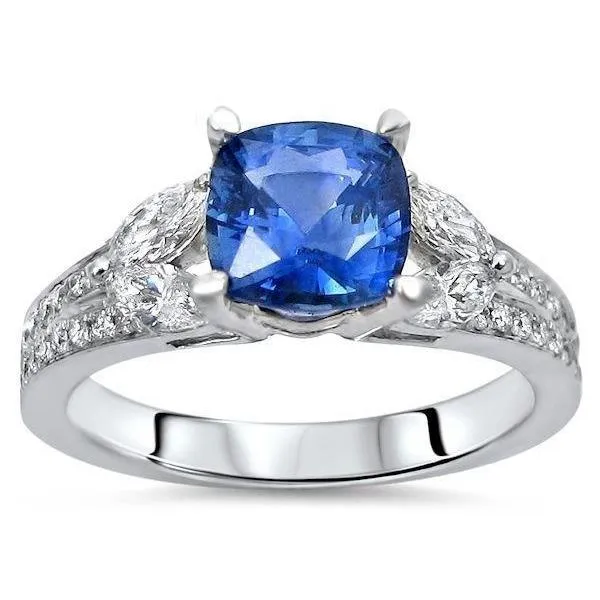 510 Ct Ceylon Blue Sapphire And Natural Earth Mined Diamonds Ring White Gold 14K GB Rings 510 Ct Ceylon Blue Sapphire And Natural Earth Mined Diamonds Ring White Gold 14K GB Rings