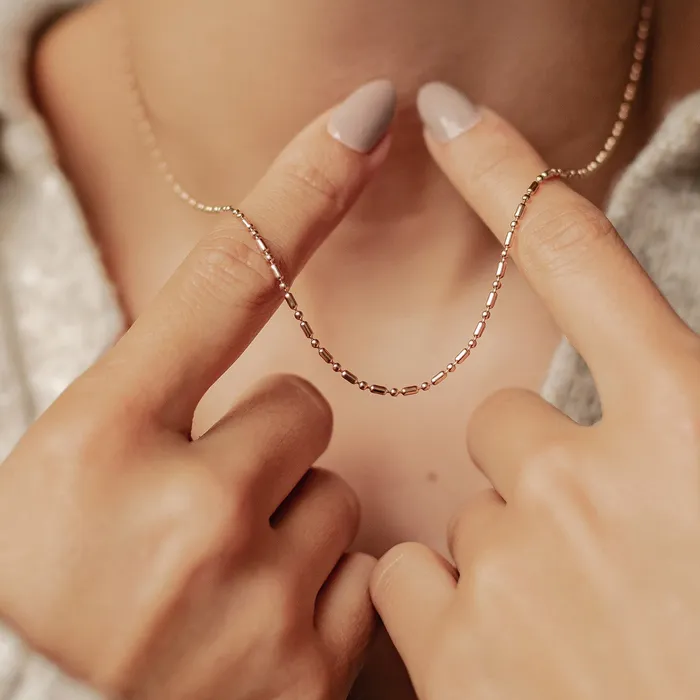 Bead and Bar Chain Necklace Rose Gold Hey Happiness Necklaces Bead and Bar Chain Necklace Rose Gold Hey Happiness Necklaces