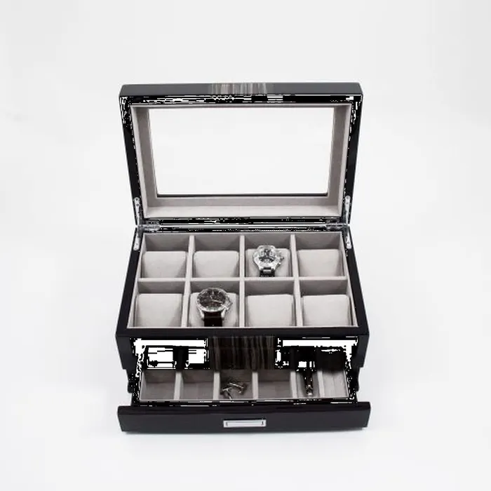 Bey Berk Bey Berk Lacquered Wenge Wood 8 Watch Box With Glass Top Watches Bey Berk Bey Berk Lacquered Wenge Wood 8 Watch Box With Glass Top Watches