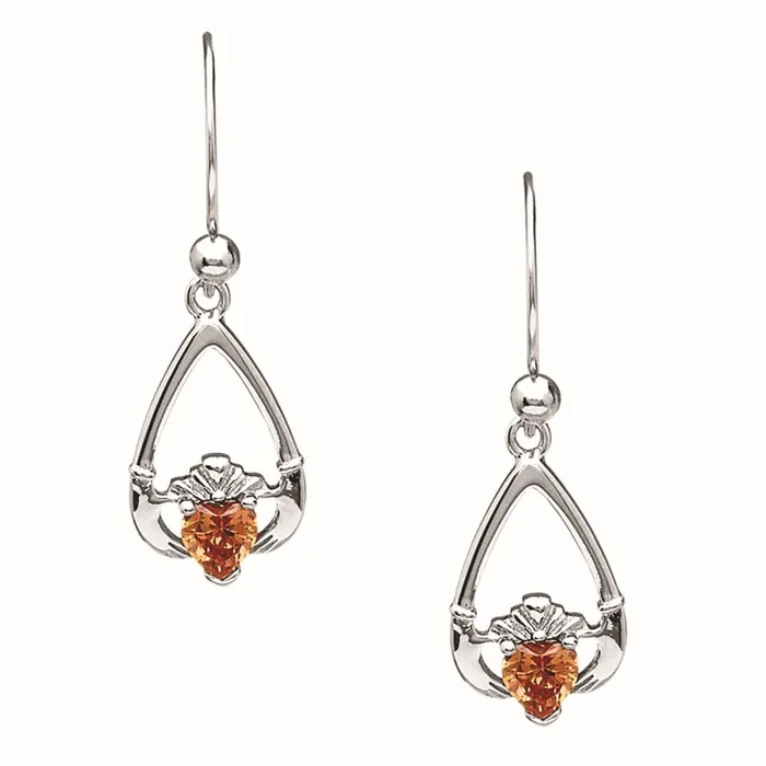 Boru Jewelry Sterling Silver NovemberCitrine Birthstone Claddagh CZ Earrings Boru Jewelry Earrings