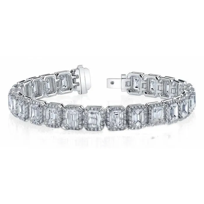 Bracelets 9 Carats Emerald And Round Real Natural Earth Mined Diamond Tennis Bracelet White Gold Jewelry GB Bracelets 9 Carats Emerald And Round Real Natural Earth Mined Diamond Tennis Bracelet White Gold Jewelry GB