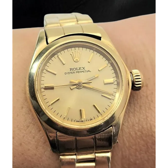 Bracelets HarryChadEntcom Rolex Oyster Perpetual 24 mm Champagne Stick Dial Watch Yellow Gold Oyster Bracelet