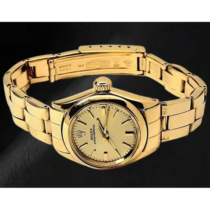 Bracelets HarryChadEntcom Rolex Oyster Perpetual 24 mm Champagne Stick Dial Watch Yellow Gold Oyster Bracelet