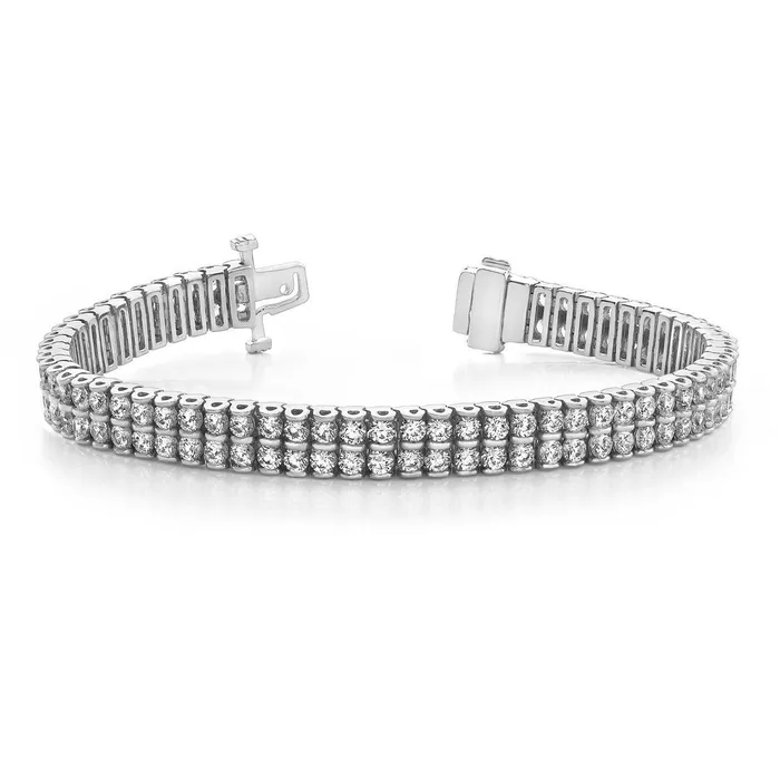 Bracelets Round Brilliant Cut 960 Ct Two Row Natural Earth Mined Diamonds Bracelet White Gold 14K GB Bracelets Round Brilliant Cut 960 Ct Two Row Natural Earth Mined Diamonds Bracelet White Gold 14K GB